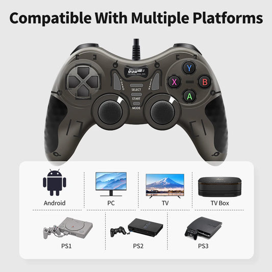 Wired Game Controller With 360° 3D Joystick For PS3/PS2/PS1/Steam/Game Console/TV/Laptop Gamepad With Vibration &Turbo Function
