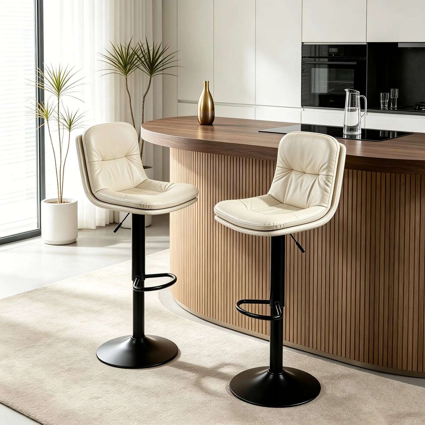 Adjustable Height Counter Height Bar Stools Set of 2,360 Swivel PU Leather Bar Chairs with Backrest Padded Seat Footrest for Kitchen Island Home Bar Restaurant