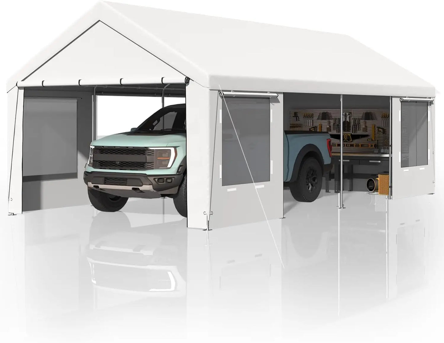Heavy Duty Carport,Roll-Up Windows,Removable Sidewalls,Portable Garage & Car Canopy,12'x24', Custom
