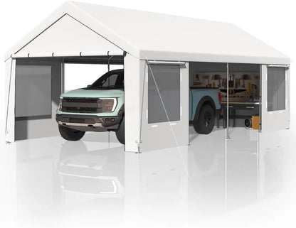 Heavy Duty Carport,Roll-Up Windows,Removable Sidewalls,Portable Garage & Car Canopy,12'x24', Custom