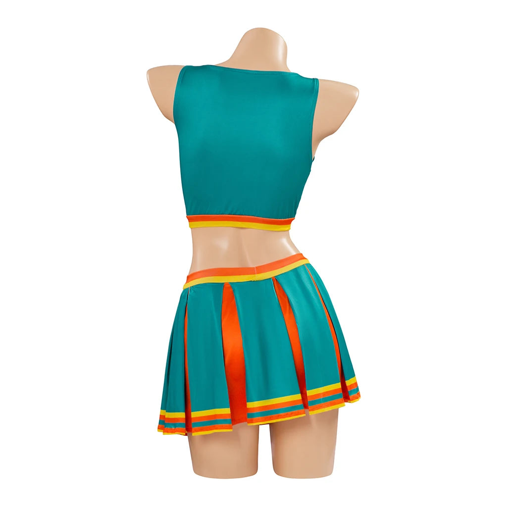 Women Adult Cheerleading Uniform Sexy School Girl Cheerleader Costume Dancing Outfit Sleeveless Crop Top with Mini Pleated Skirt
