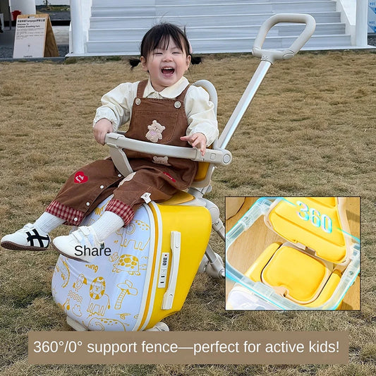 Suitcase for Children can sit and ride 2 in 1 Detachable Trolley Handle 20 inch Kids carrier Suitcase with Seat and Guardrail