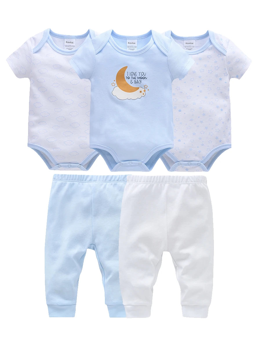 New Baby Boy Clothes Summer 100%Cotton Blue Grey Tie Print Three Piece Short Sleeve Bodysuit Pants Vetements Bebe For 0-12M