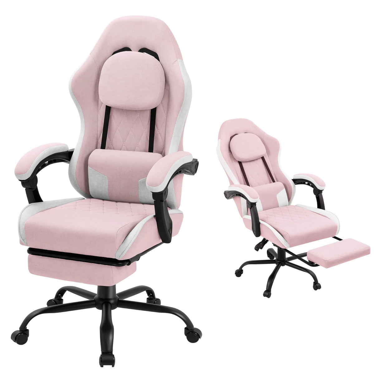（Local US Inventory）Fabric Gaming Chair for Adults with Footrest and ket Spring Cushion Ergonomic Reclining Computer Chair Grey
