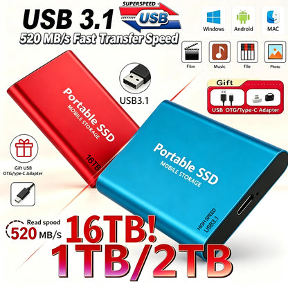 Reliable Brand 1TB External Hard Drive  Portable SSD  2TB 4TB  USB 3.1 High Speed Solid State Disk Data Storage