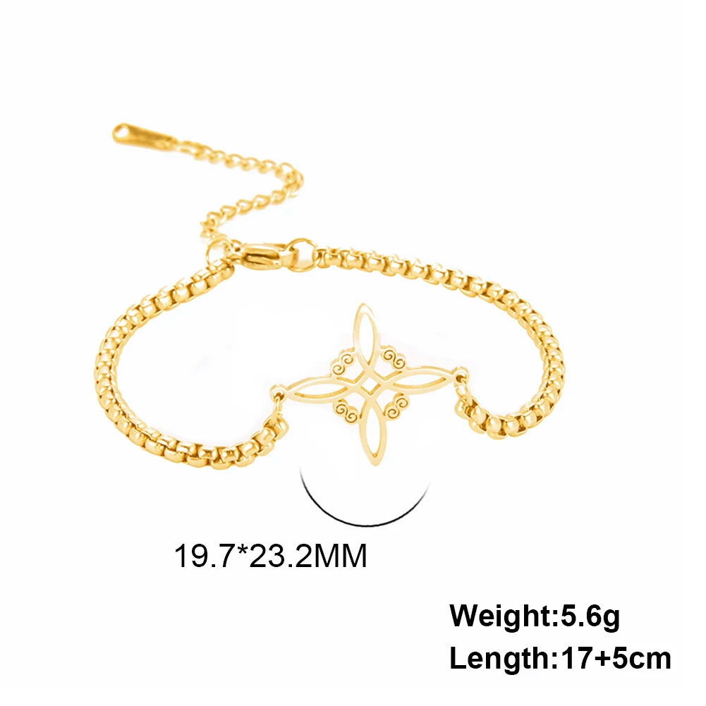 Dawapara Witch Knot Charm Bracelet for Women Celtics Knot Protection Amulet Bead Chain Stainless Steel Witchcraft Wiccan Jewelry