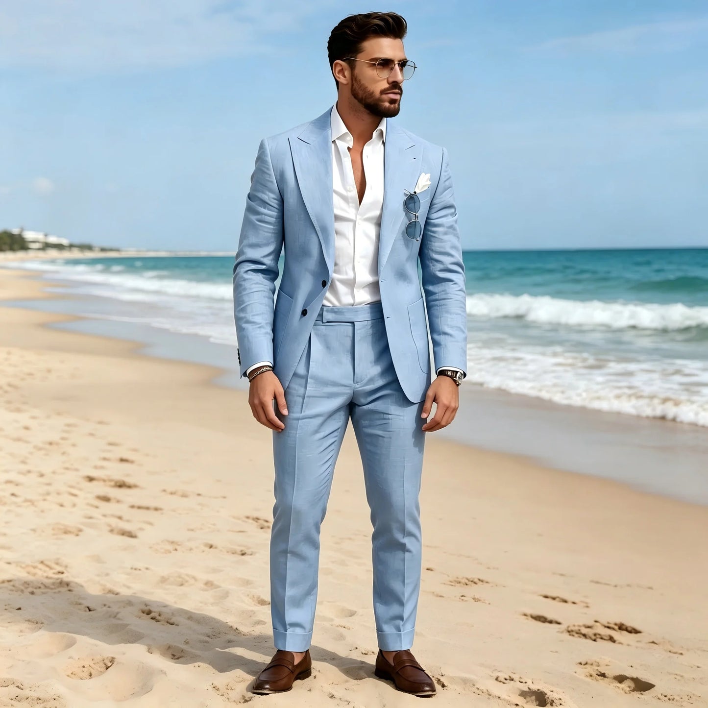 2 Pieces Beige Linen Men Suits Peaked Lapel Slim Fit Blazer Pants High Quality Elegant Summer Wedding Prom Suits Men Clothes