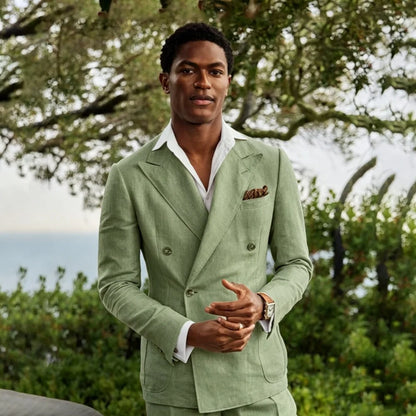 Summer Linen Double Breasted Suits for Men 2 Pieces Separates Blazer Pants for Beach Wedding Casual Party Guest Men Suits 2026