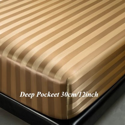 Striped Satin Fitted Sheet | 100% Polyester with All-Around Elastic | Multiple Bed Sizes