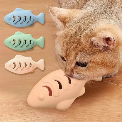 Fish-Shaped Cat Chew Toy - Dental Treat Dispenser Puzzle, Safe Silicone, No Battery, Interactive Pet Snack Game