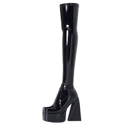 Women's Black Pyramids High Heels Thigh High Boots Sexy Platform White Over The Knee Party Shoes High Quality Big Size 43