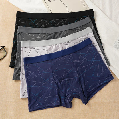 Plus Size 4PCS Men's Fashion Boxers Trendy Personality Skin-friendly Breathable Underwear Mid-waist Printed Boxer Briefs XL-4XL