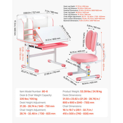 SucceBuy Kids Study Chair and Desk Set Study Desk and Chair for Kids with Table Lamp Adjustable Height  for Bedroom & Study Room