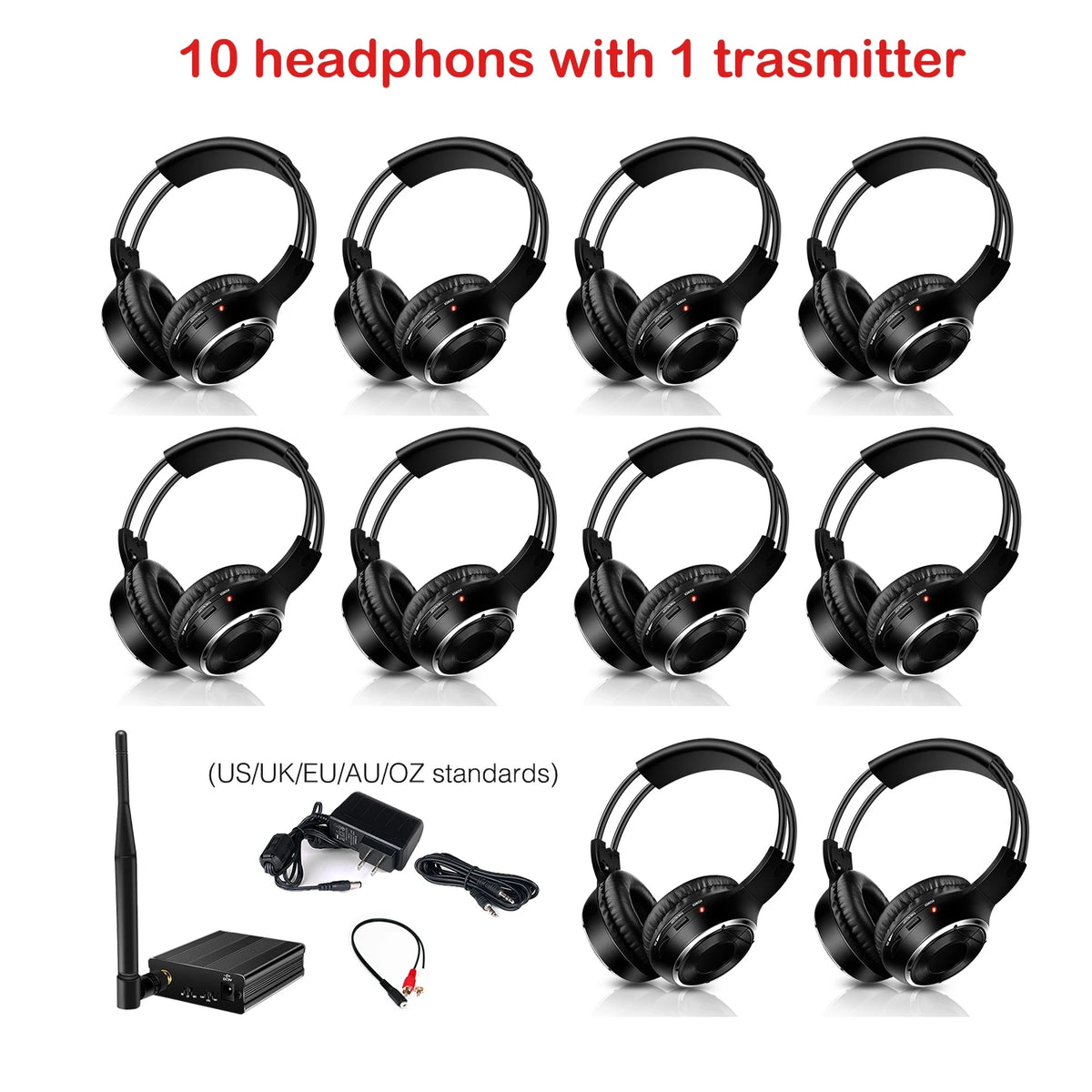 3 Channel Silent Disco Wireless Headphones Bundle with 500m Distance Transmitter for Entertainment Party