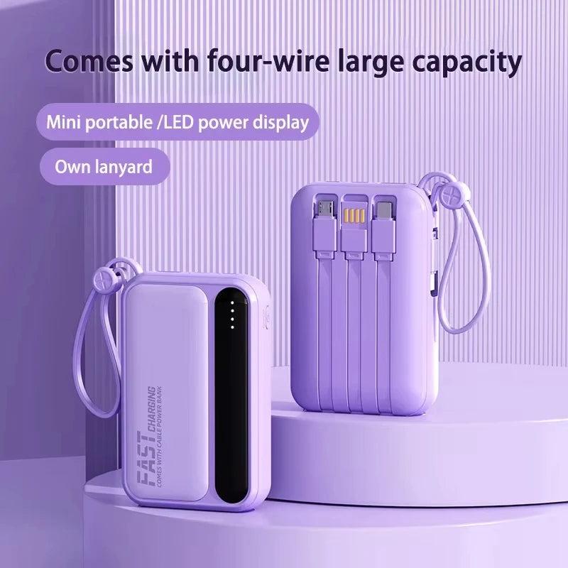 Lenovo 4 Built-in Type C Cables Mini Fast Charging 500000mAh Power Bank Compatible With iPhone Samsung Android Smart Mobiles