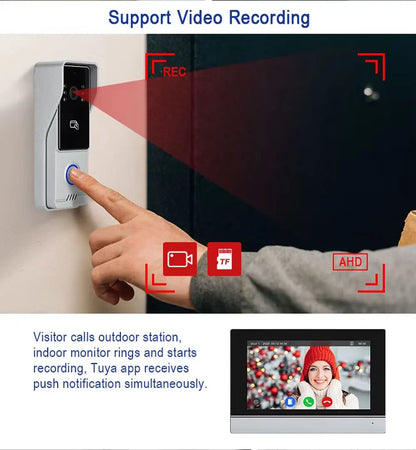 4 Wire Tuya Video Doorbell 7 inch HD Metal IR Camera Video Door Phone Two-way Audio WiFi Visual Intercom System RFID APP Unlock