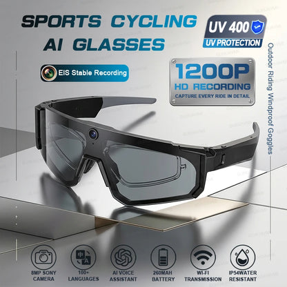 2026 NEW AI Smart Glasses ChatGPT 1080P Camera 8MP Anti-shake Cycling Video&Photo Sport Sunglasses DualMic 32GB Windproof Goggle