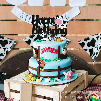 Cow Happy Birthday Cake Decoration Cow Cake Topper for Farm Cow Birthday Party Decoration Supplies