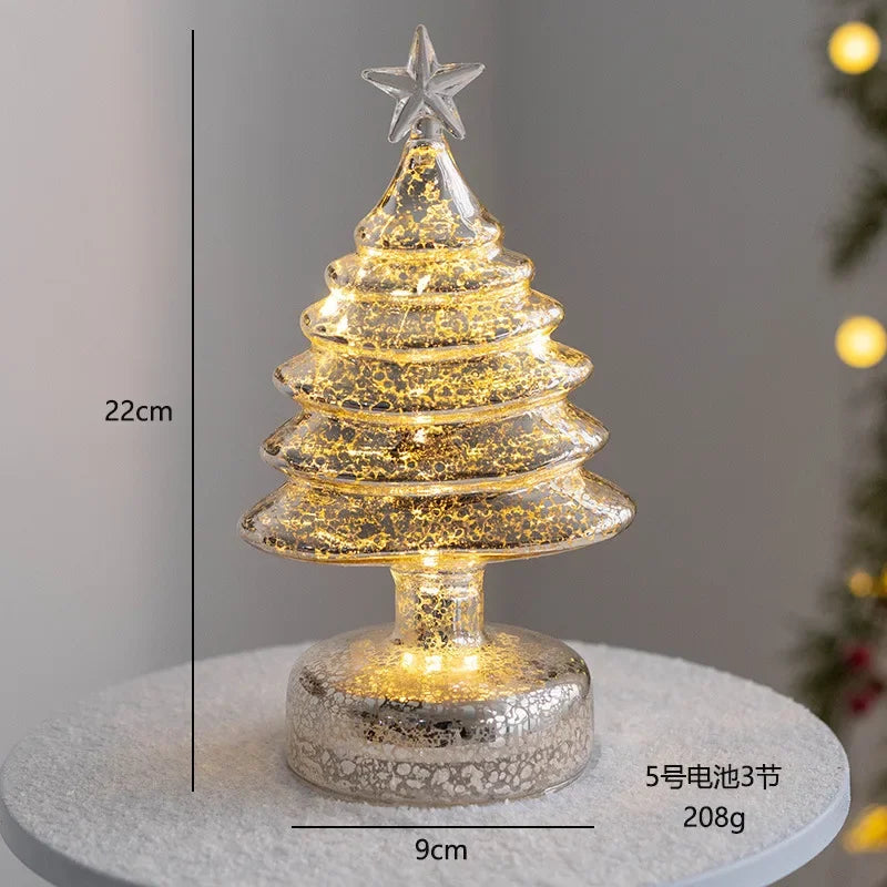 Glowing Glass Christmas Tree Ornaments Home Luminous Desktop Decoration Led Night Light Party Xmas Decorations Festival Kid Gift
