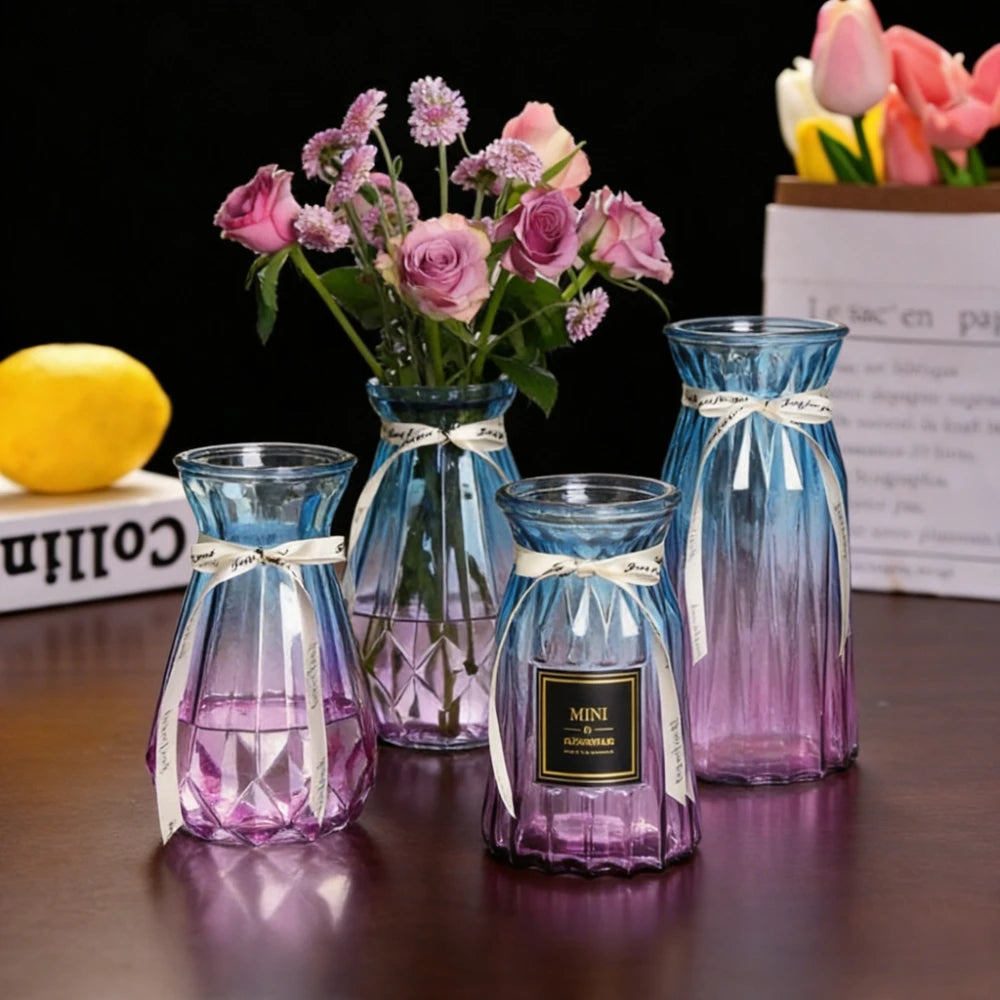 European Style Glass Vase Geometric Glass Vases Hydroponic Plant Bottle Flower Arrangement Pot Home Office Desktop Decor
