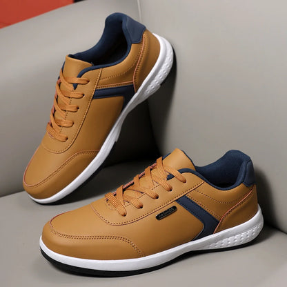 Men's Running Shoes 2025 Autumn Shock-absorbing Sports Shoes Plus Size Yellow Flat Bottomed Lightweight Casual Walking Shoes