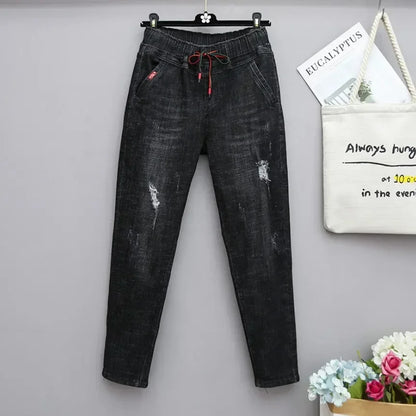 XL-6XL Plus Size jeans for Women Mom Jeans Woman Elastic High Waist Blue Baggy Jeans Denim Ripped Jeans Female Harem Pants