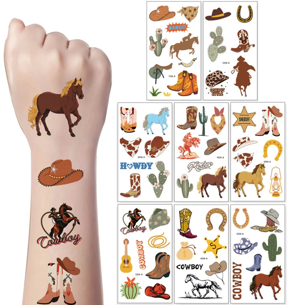 10/6 Sheets Cowboy Temporary Tattoos Stickers Western Cowboy Themed Birthday Party Decors Boys Birthday Party Favors Bag Fillers