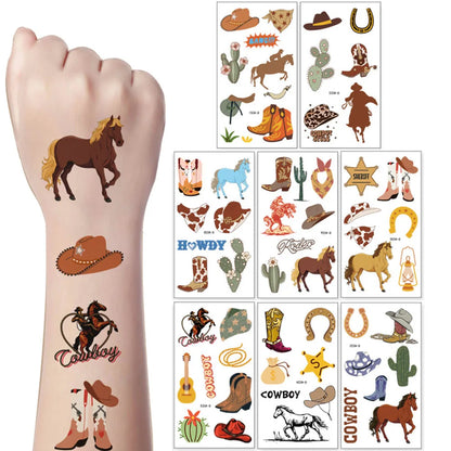 10/6 Sheets Cowboy Temporary Tattoos Stickers Western Cowboy Themed Birthday Party Decors Boys Birthday Party Favors Bag Fillers