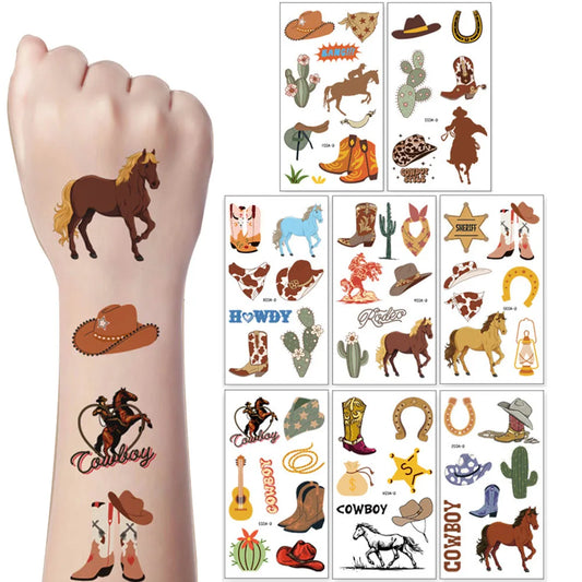 10/6 Sheets Cowboy Temporary Tattoos Stickers Western Cowboy Themed