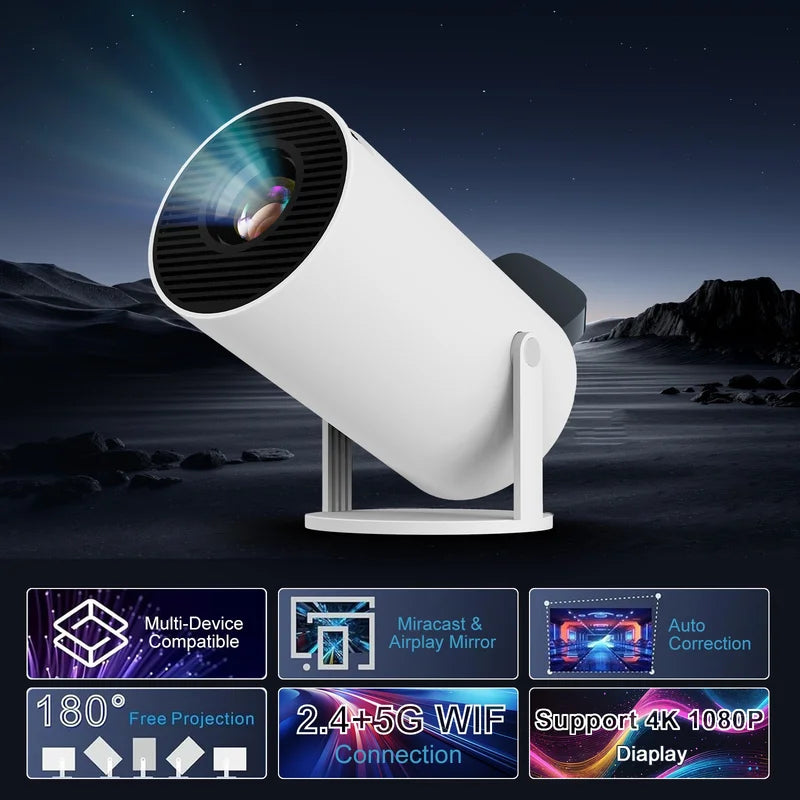 NEW Mini Projector  WIFI 6 and Bluetooth 4K 1080P 130'' Screen Movie Projector