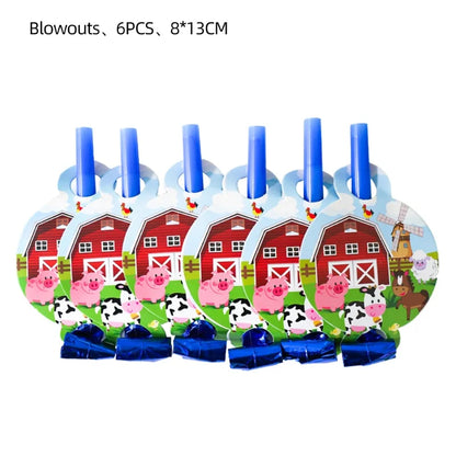 6PCS Farm Animals Birthday Blowout Whistle Blow Roll Noise Makers Wedding Party Birthday Party Favors Gifts Cheer Props Supplies