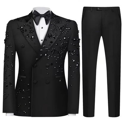 Fashion Burgundy Boy Suit Crystals Wedding Tuxedo Double Breasted Formal Child 2 Pieces Blazer Pants costume enfant garçon