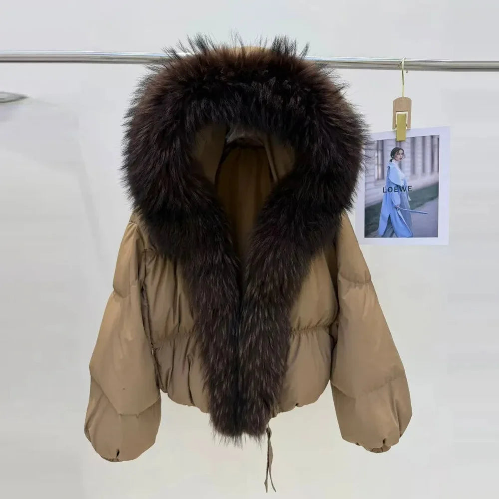 OFTBUY Hooded Loose Puffer Jacket Female New Fashion Luxury Winter Clothes Women Duck Down Coat with Big Natural Fur Collar