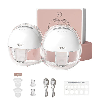 NCVI 2Pcs Pink Wearable Breast Pump Hands-Free 4 Modes 9 Levels Adjustable Suction LCD Display Low Noise 180min Battery 19-24mm Flanges BPA-Free Leakproof