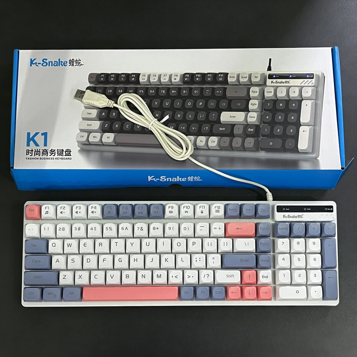 Color Block Wired Keyboard,USB Plug&Play,Mechanical Feel,Floating High Keycaps,Non-Slip Base,Office Gaming Keyboard for Desktops