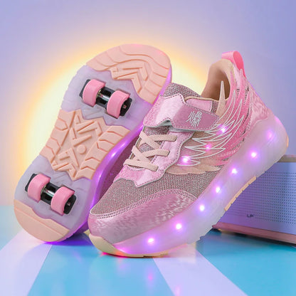 Kids' Light-up Roller Skates, 4-wheel Skate Shoes With Rechargeable LED Lights, Casual Breathable Sports Shoes for Students, Detachable Wheels