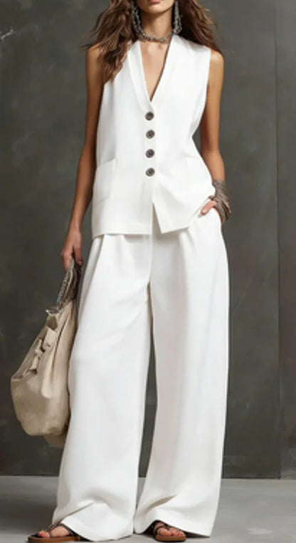 Outfits For Women 2 Piece Set Single-breasted Vest Pocket Solid Color Top Women Pocket Wide-leg Trousers Women's New Summer Suit
