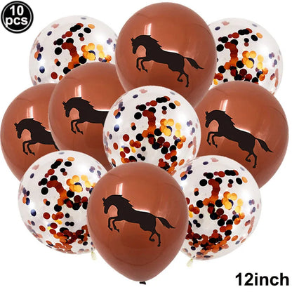 10pcs Horse Balloons Set Party Decor Confetti Sequin Balloons Foil Latex Party Balloons Kid Aldult Cowboy Cowgirl Birthday Party