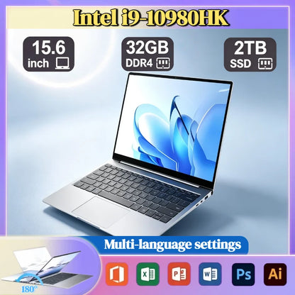 Intel Core i9 10980HK 15.6 Inch Gaming Laptop 8C16T 2.4GHz Base 5.3GHz Boost 32GB RAM 2TB SSD Fingerprint WiFi6 4K Ultrabook Pro