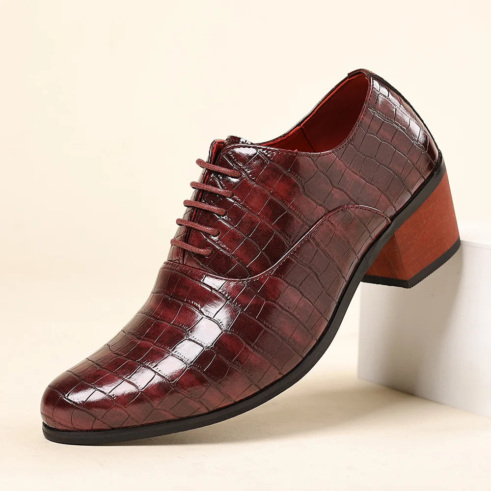 Luxury Red Men’s Dress Shoes Elegant High-Heeled Leather Shoes For Men Pointed-toe Comfortable Formal Shoes Man Oxfords Shoes
