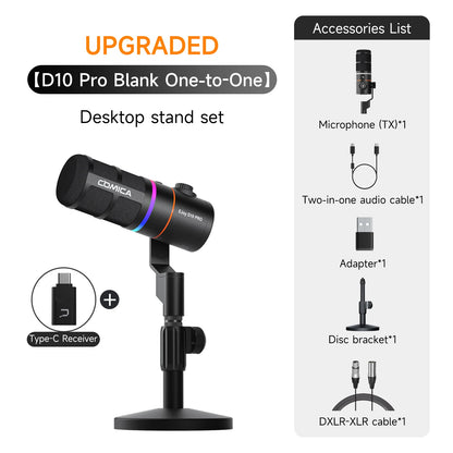 COMICA D10/D10 PRO RGB Cardioid USB/XLR Dynamic Desktop Gaming Mic Wired/Wireless Microphone for Streaming Interview Podcast