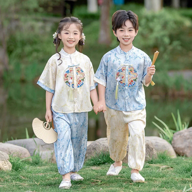 Fashion Hanfu Girl Suit Tang Costume Summer Chinese Style Boy Set Children's Sets Casual Kids Clothes Performance Baby Outfit
