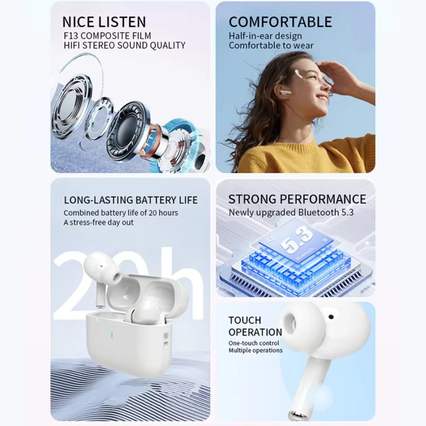 UEESFIT A5 TWS Bluetooth Earphones Hifi Sound Headphones Sport Headset True Wireless Earphones Noise Canceling Earbuds For Phone