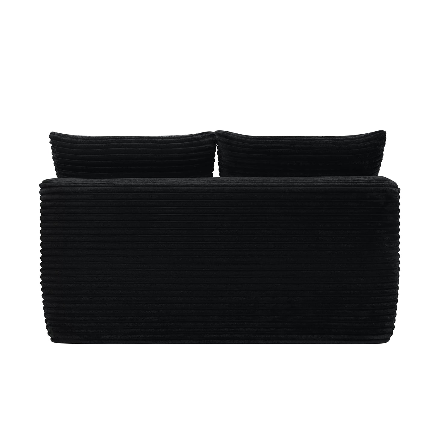 58" Double Chaise Lounge Sofa, No Assembly Plush Fabric 2 Seat Couch with Cup Holder, Spring Padding Flexible Modular Furniture for Living Room, Black