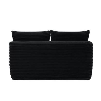 58" Double Chaise Lounge Sofa, No Assembly Plush Fabric 2 Seat Couch with Cup Holder, Spring Padding Flexible Modular Furniture for Living Room, Black