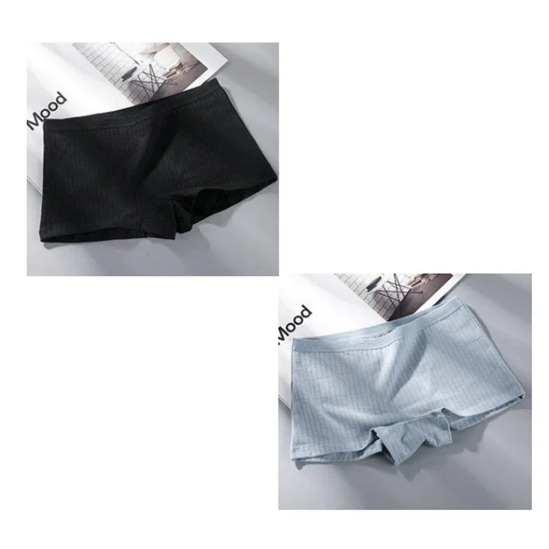 2pcs Womens Boxer Underwear Packs Soft Ribbed Cotton Boyshorts Female Safety Short Panties Plus Size M/L/XL