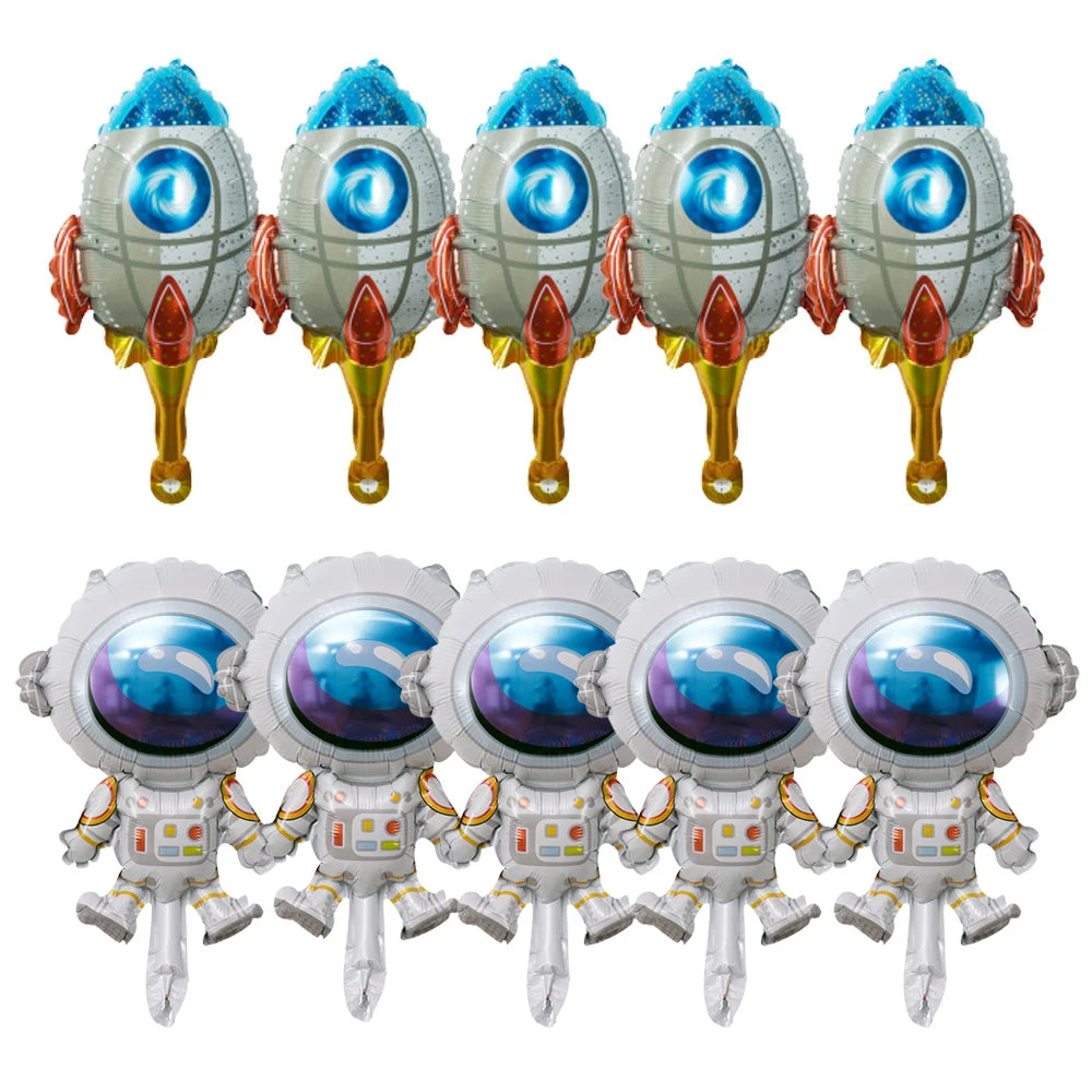 10pcs mini Outer Space Theme Foil Balloons Astronaut Rockets Balloon Helium Globos For Birthday Party Decor Baby Kids Toys Gift