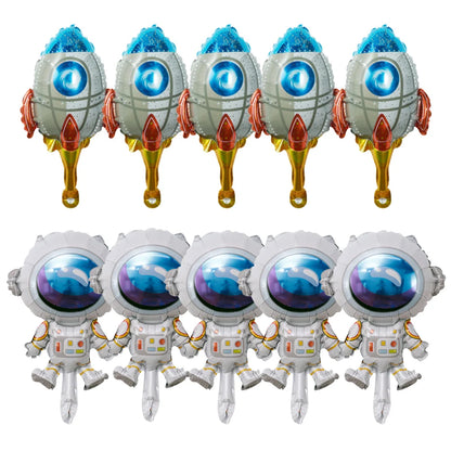 10pcs mini Outer Space Theme Foil Balloons Astronaut Rockets Balloon Helium Globos For Birthday Party Decor Baby Kids Toys Gift