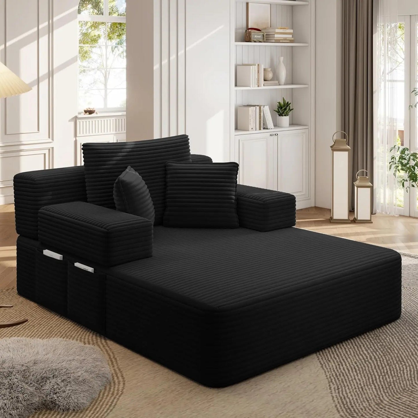 2-in-1 Convertible Chaise Lounge Indoor, 60.2" Corduroy Upholstered Chaise Lounge Chair that Converts to Sleeper, Custom