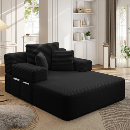2-in-1 Convertible Chaise Lounge Indoor, 60.2" Corduroy Upholstered Chaise Lounge Chair that Converts to Sleeper, Custom